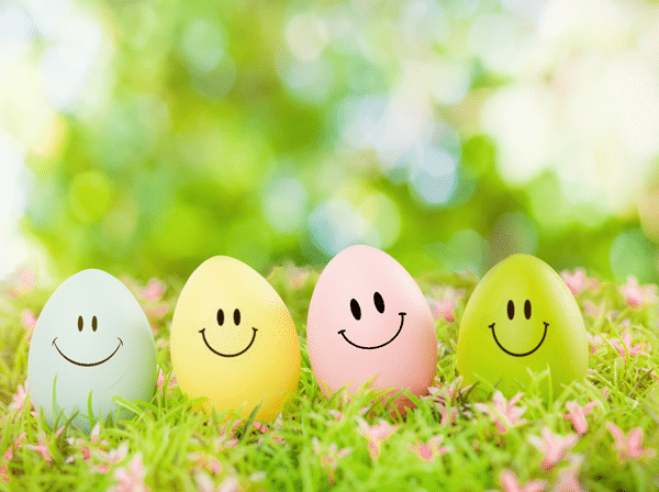 colored Easter eggs with painted smiley faces