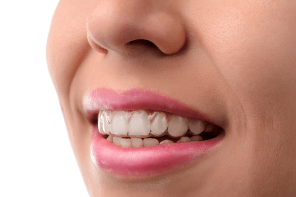 close up photo of woman wearing clear aligners